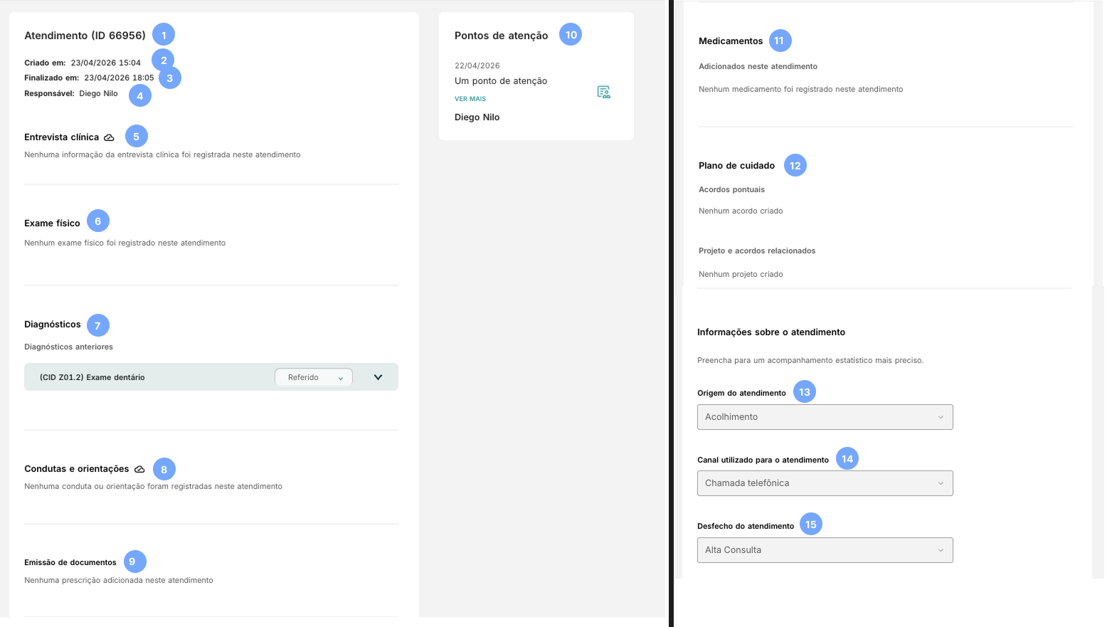 Tela de visualização atendimento