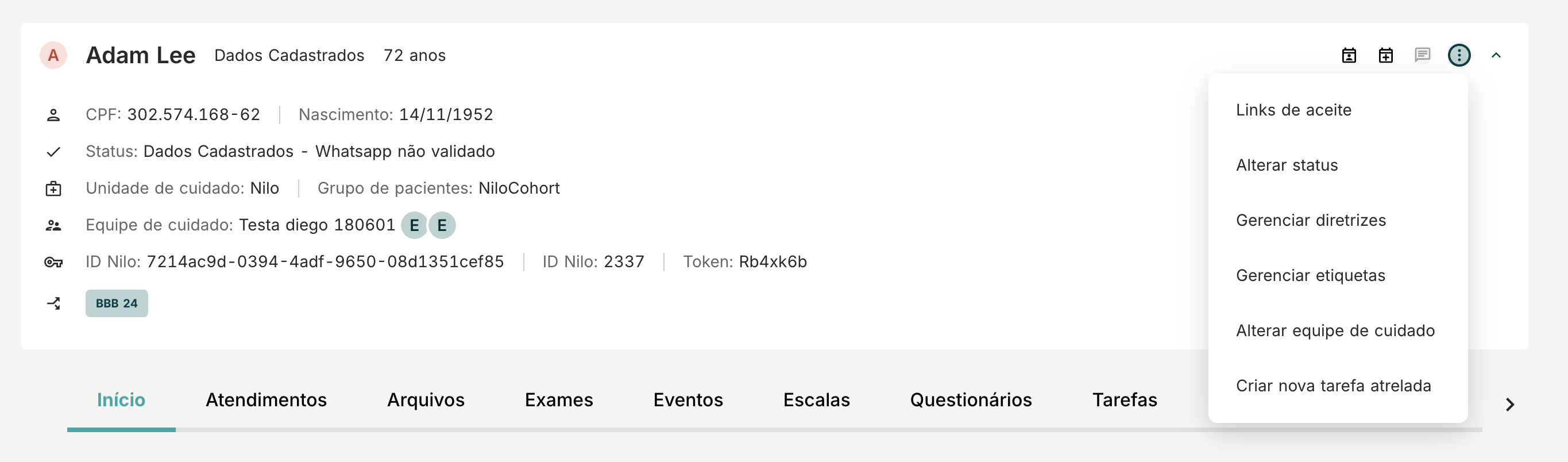 Tela de etiquetas